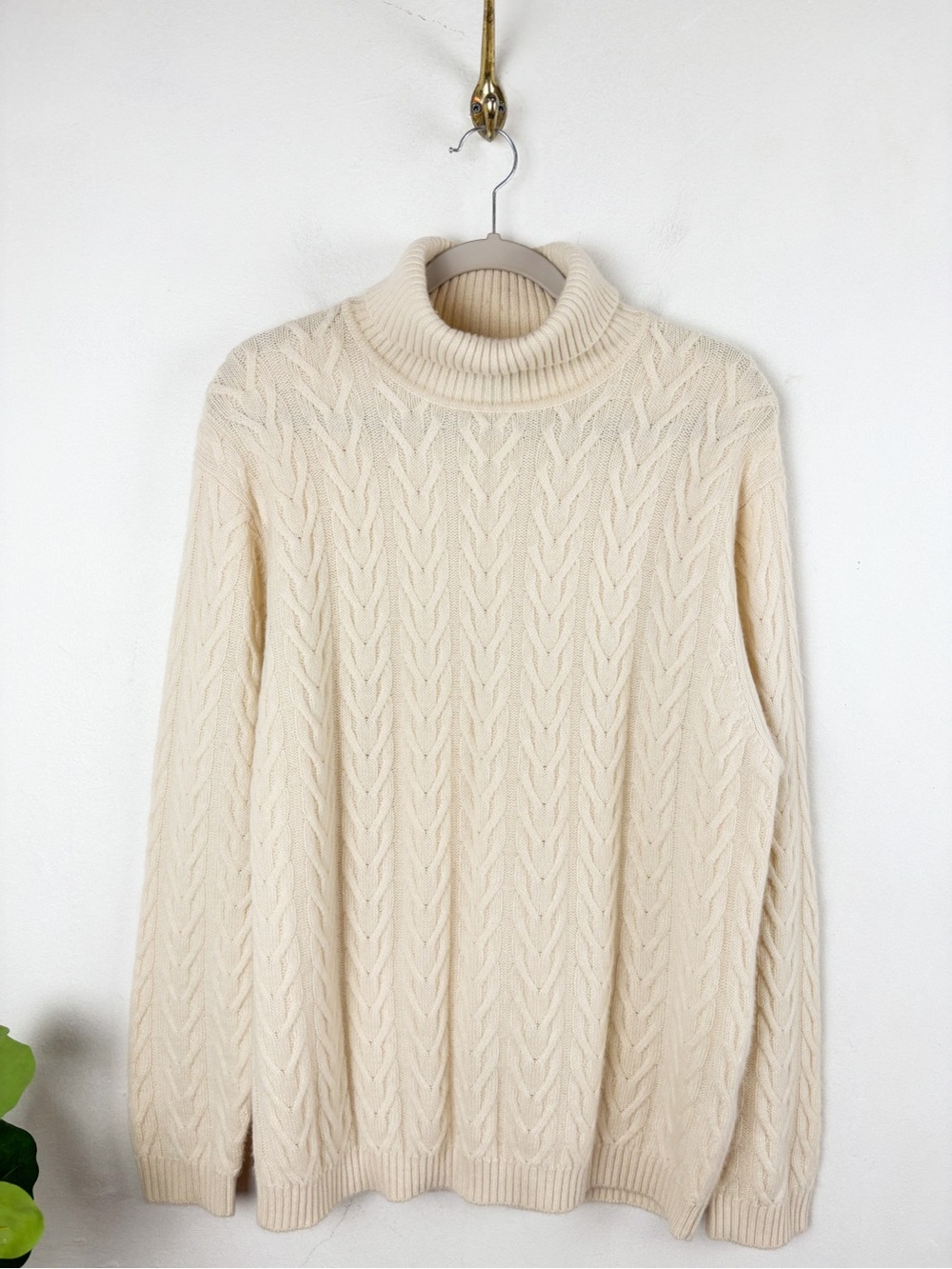 Patrick James Men’s 100% Cashmere Cream Cable Knit Sweater Sz L